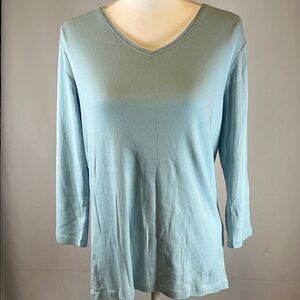 Chico's Cotton T-shirt Women's Size M 3/4 Sleeve V-Neck Tee